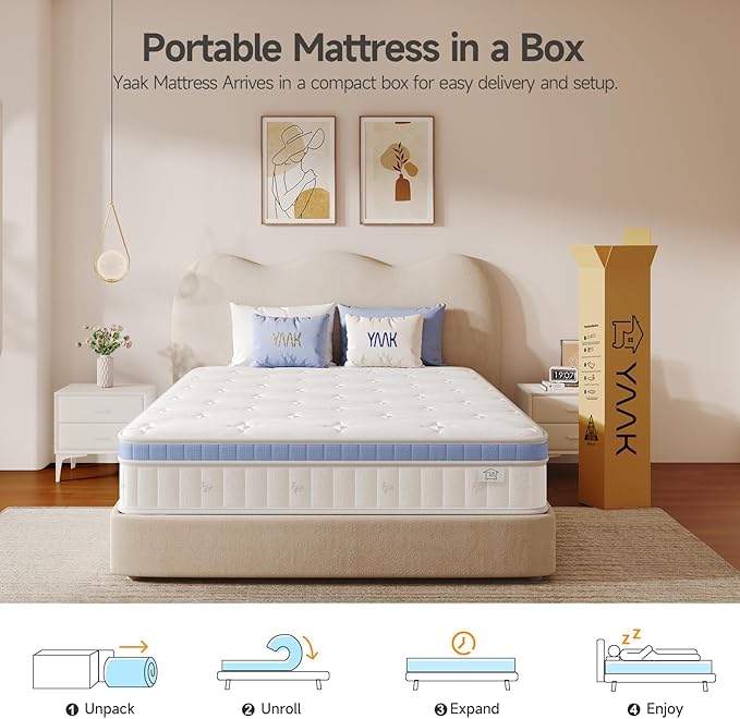 Yaak Twin Mattress 12 Inch, Hybrid Mattress in a Box Twin Size, Individual Pocket Spring Single Bed with Breathable Memory Foam, Pressure Relief, Medium Firm for Teenages and Kids