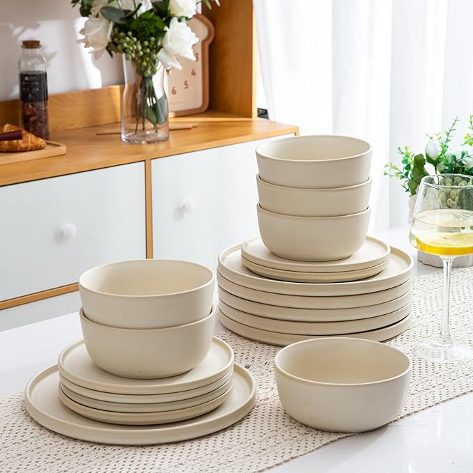 AmorArc Stoneware Dinnerware Sets for 6,Reactive Ceramic Plates and Bowls Set,Highly Chip and Crack Resistant | Dishwasher & Microwave Safe | Round Dishes Set Service for 6 (18pc)