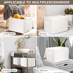 Large 17" 42 Quarts Collapsible Stackable Storage Bins with Lids [3-Pack] Foldable Fabric Linen Storage Boxes Cube, Closet Organizer Baskets with Label (16.7 x 12 x 12", White)