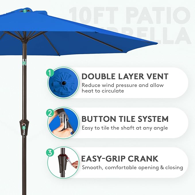 JEAREY 10FT Outdoor Patio Umbrella Outdoor Table Umbrella with Push Button Tilt and Crank, Market Umbrella 8 Sturdy Ribs UV Protection Waterproof for Pool, Garden (Royal Blue)