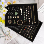 Black Velvet Jewelry Tray for Drawers Black Jewelry Display Tray Stackable Jewelry Trays Stackable Jewelry Organizer Trays for Necklace Bracelet Ring Watch Tray Felt Jewelry Tray(4 Pack)