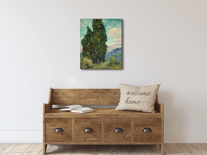 Wieco Art Cypresses by Van Gogh Classic Canvas Prints Wall Art Famous Oil Paintings Green Tree Picture Ready to Hang for Home Decorations Modern Abstract Forest Landscape Artwork