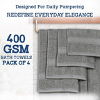 Casa Lino Silver Grey Bath Towels Set of 4 (54" x 27") - Large Bathroom Towel Set - 100% Cotton Towels for Bathroom - Highly Absorbent & Quick Dry Bath Towel Multipack - New Apartment Essentials