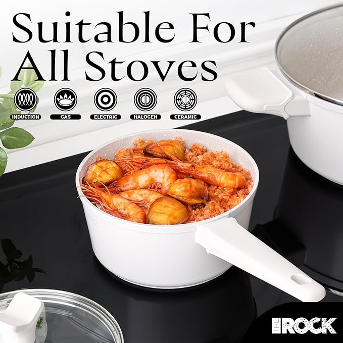 THE ROCK SOHO Ceramic Nonstick Saucepan with Lid, 2 Quarts Non Toxic Small Pot with PPG Fusion Pro Coating–Nothing Sticks, Never Warps, Lasts Longer, Induction Compatible, PTFE, PFOA&PFAS Free, Cream