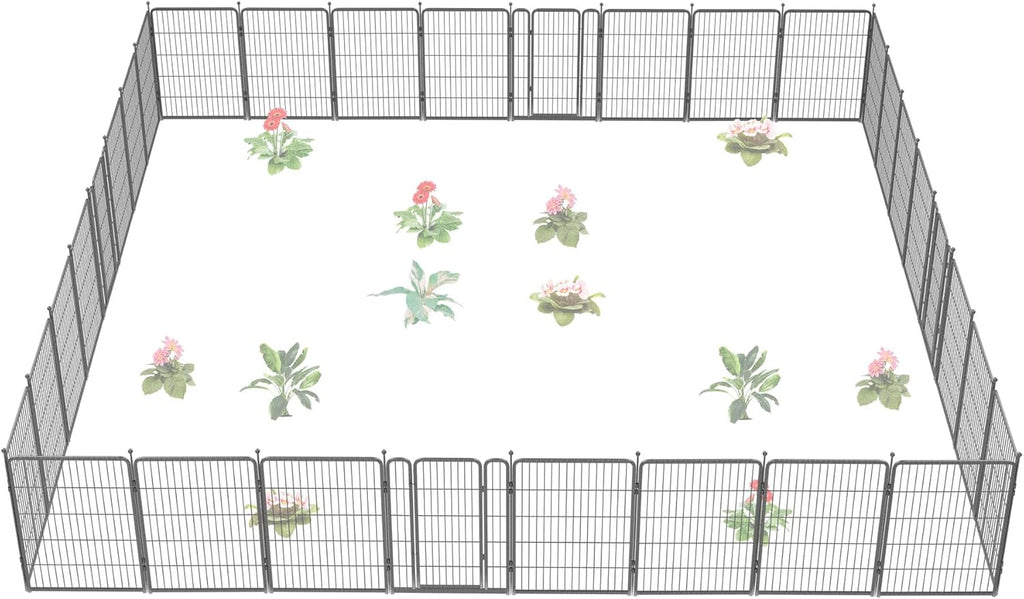 FXW Garden Fence Outdoor for The Yard – 40in(H) x 72.9ft(L) Heavy Duty Metal Animal Barrier for Dog and Rabbit, Decorative Dog Fence, 32 Panels, Silver