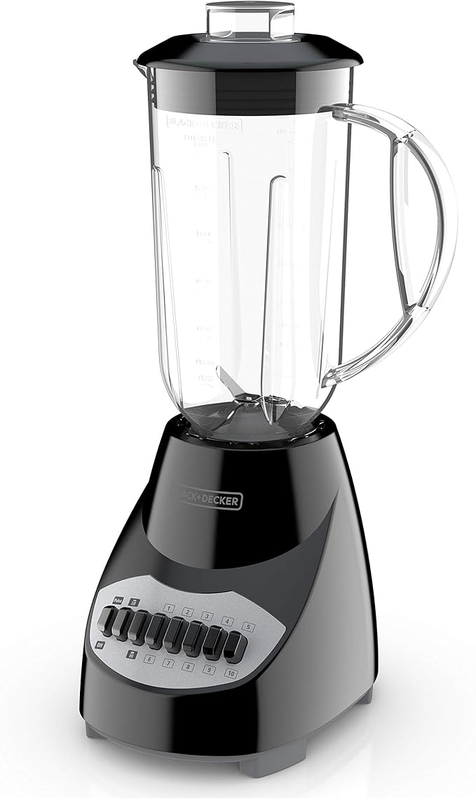 BLACK+DECKER 10-Speed Countertop Blender, BL2010BP, 6-Cup Plastic Jar, Dishwasher-Safe, Stainless Steel, Suction Feet