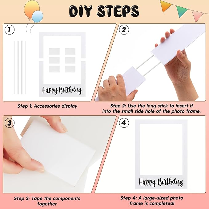 32 x 24 Inch Large Photo Booth Props Picture Frame Happy Birthday Party Frame DIY Cutouts Photo Booth Props Selfie for Party Supplies Favors(White Blank,Happy Birthday)
