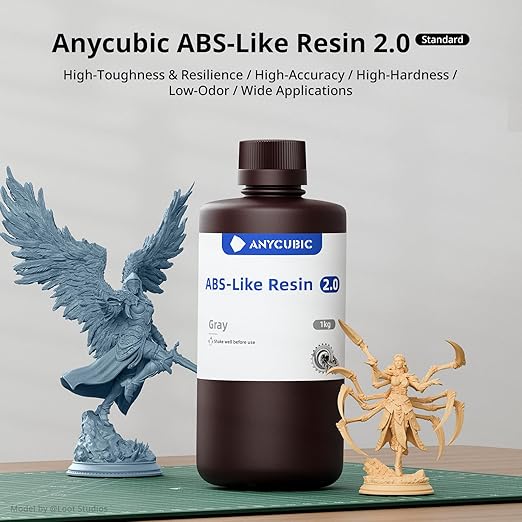 ANYCUBIC 2nd Gen Resin Technology ABS-Like Resin 2.0 Bundle, 3D Printer Resin with High Toughness, More Precise Details, Wide Compatibility for All LCD Resin 3D Printers (HD Grey, 4kg in Total)