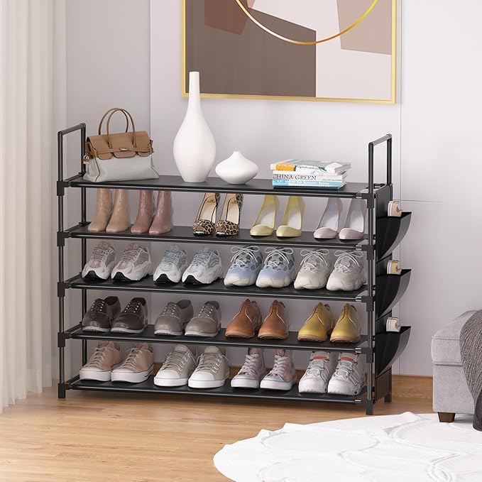 Shoe Rack 5 Tier Shoe Organizer Storage 20-25 Pairs Shoes Rack for Closet Shoes Rack Organizer Entryway Shoe Holder Space Saving Shoe Shelf Shoe Stand Large Tall Shoes Tower Garage Door