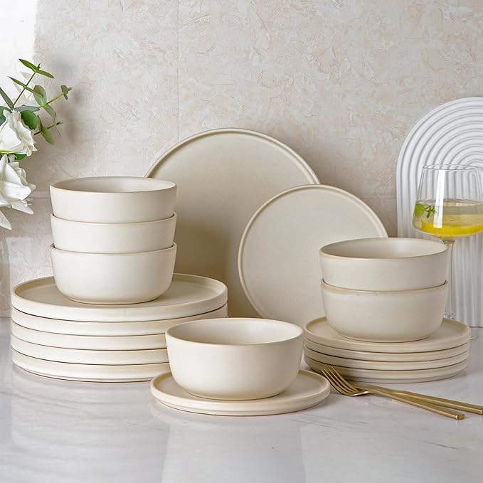 AmorArc Stoneware Dinnerware Sets for 6,Reactive Ceramic Plates and Bowls Set,Highly Chip and Crack Resistant | Dishwasher & Microwave Safe | Round Dishes Set Service for 6 (18pc)