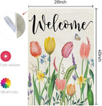 CROWNED BEAUTY Spring House Flag Floral 28x40 Inch Double Sided for Outside Tulips Welcome Burlap Large Yard Holiday Flag CF743-40