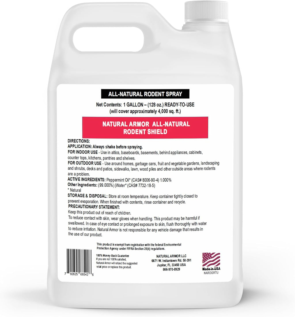 Peppermint Repellent for Mice/Mouse, Rats & Rodents. Natural Spray for Indoor & Outdoor Use. Natural Armor Rodent Shield. 128 OZ Gallon