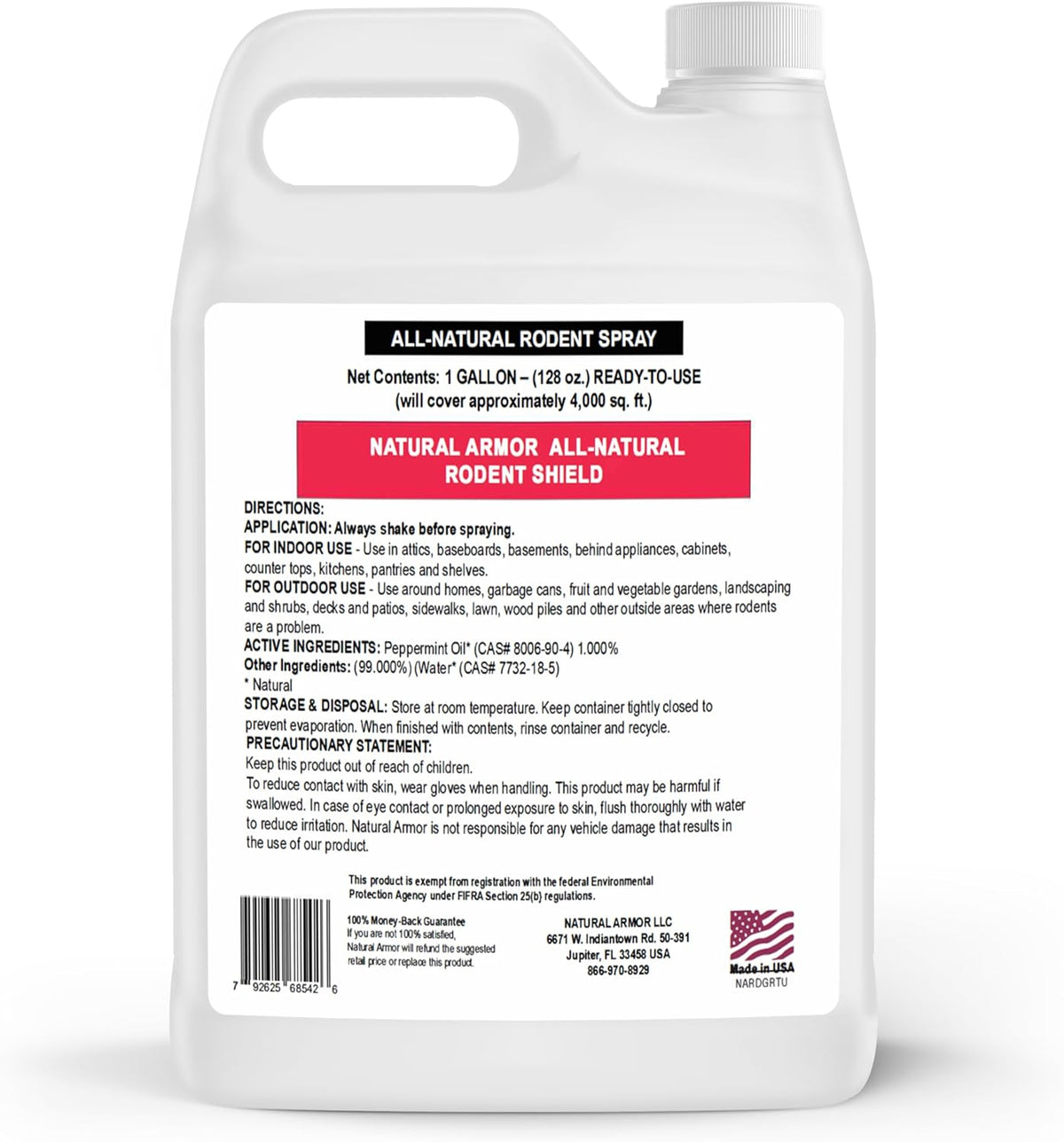 Peppermint Repellent for Mice/Mouse, Rats & Rodents. Natural Spray for Indoor & Outdoor Use. Natural Armor Rodent Shield. 128 OZ Gallon