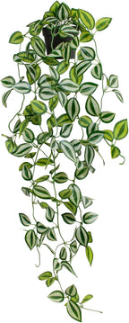 Artificial Plants Indoor Small Potted Hanging Vine plnat 39-in Long Fake Green Eyebrow Leaf Plant Faux Trailing Plant for Home Office Livingroom Desk Shelf Mantle Decoration (Black Pot)