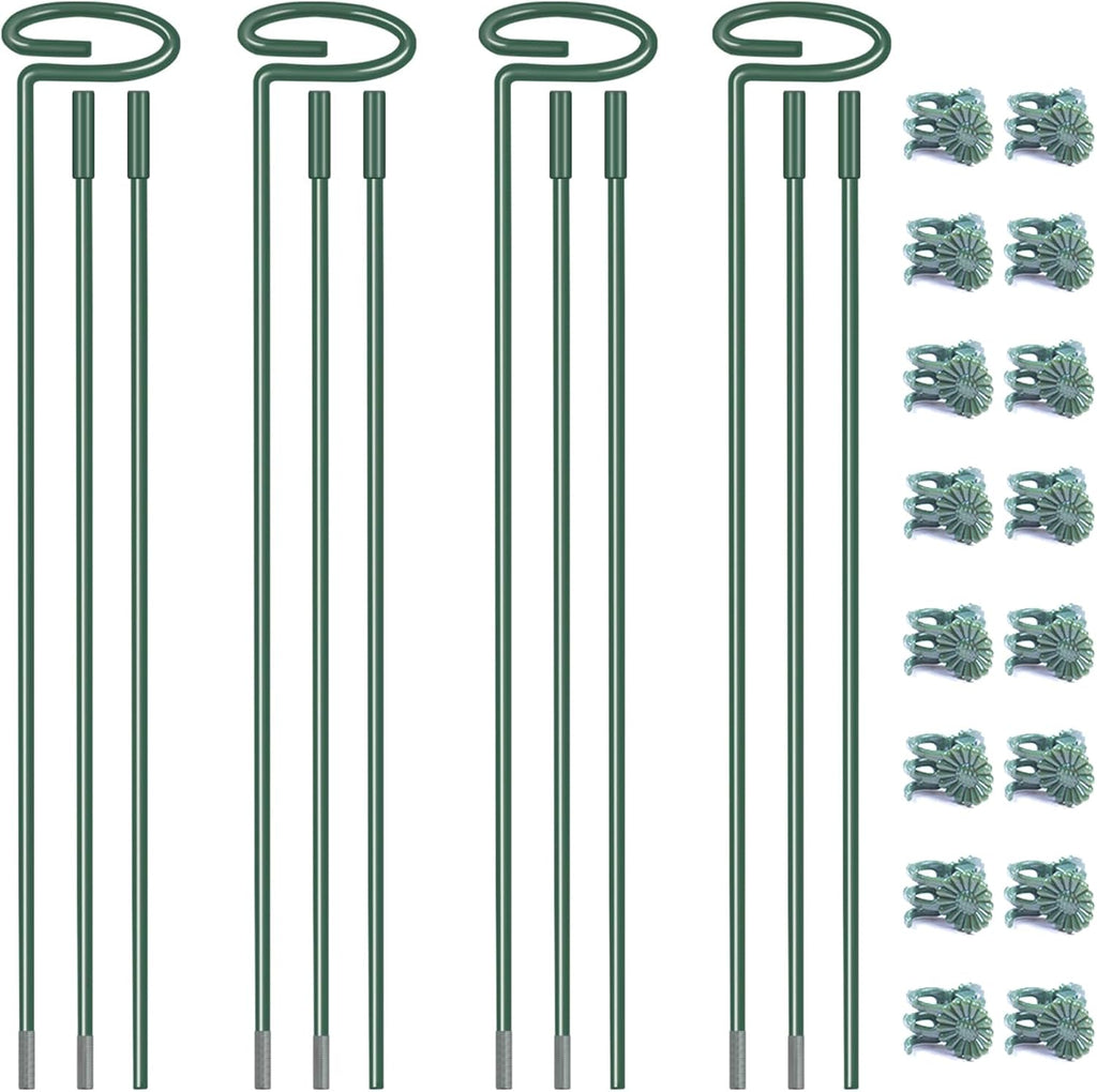 4.5mm Adjustable Length Plant Stake, Assembled (12 or 24 or 36 inch) Outdoor and Indoor Plant Support Poles for Flowers Marigolds Tomatoes Lilies Peonies Roses Daffodils Flower Clips (4 Sets, 16 Pcs)