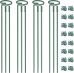 4.5mm Adjustable Length Plant Stake, Assembled (12 or 24 or 36 inch) Outdoor and Indoor Plant Support Poles for Flowers Marigolds Tomatoes Lilies Peonies Roses Daffodils Flower Clips (4 Sets, 16 Pcs)