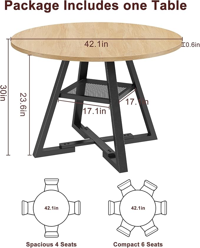42'' Round Dining Table for 4,Kitchen Dining Room Circle Dinner Pedestal Table,Space Saving Wood Kitchen & Dining Room Furniture (Natual Wood, 42In)