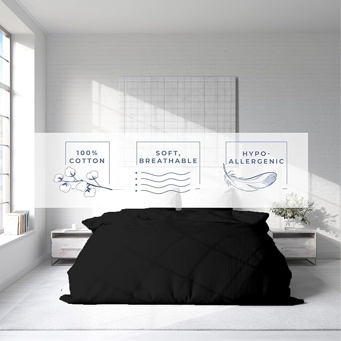 Kotton Culture 120"x98" 3 Pc Oversized King Duvet Cover Set 100% Egyptian Cotton - 600 TC Comforter Cover, Zipper Closure & Corner Ties - Fits Large King Inserts (Oversized King,Black)