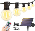 25FT Solar String Lights Outdoor with Remote, Waterproof Dimmable 3 Modes Patio Lights with 10+1 LED Shatterproof G40 Bulbs for Backyard-Black