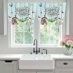 Tie Up Curtains,Happy Easter Bunny Butt Egg Floral Adjustable Rod Pocket Window Shade Curtain Drape Spring Plant on Aqua Wood Tie-Up Valance for Kitchen Bedroom Living Room Windows,42"x63"