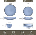 Herogo Dinnerware Sets with Pasta Bowls for 4, 16 Piece Dinner Salad Plates and Cereal Serving Bowls, Stoneware Dishes Dinner Ware for Home Kitchen, Dishwasher & Microwave Safe, Haze Blue