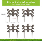 Sungmor Decorative Cast Iron Flower Bed Edging for Landscaping, 4PC Heavy Duty & Sturdy Low Garden Fence, 9.4" Tall Small Picket Fence, Pretty Vintage Lawn Edge Barrier, Outdoor Yard Decor Stakes