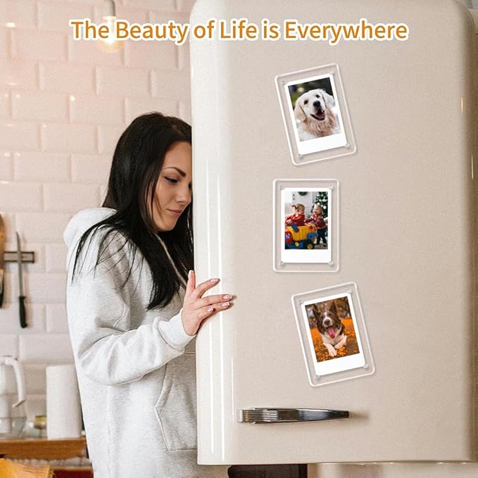Acrylic Fridge Magnetic Picture Frames, 3x5 Inch Magnetic Clear Photo Frames Fit 3x5 and 4x6 Picture for Refrigerator/Locker/Wall, Compatible with Polaroid Camera Photos 6 Pack