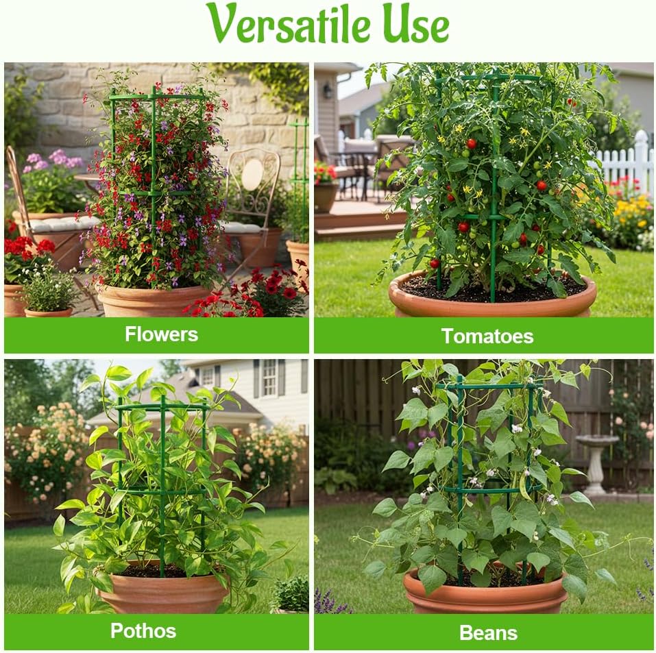 Plant Support Stakes, 2025 Upgraded Tomato Cages for Garden, Garden Flower Stakes, Round Plants Support for Indoor Outdoor Climbing Plants Vegetable Flower Pot (12, Green)