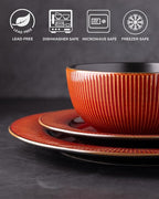 GBHOME Ceramic Dinnerware Sets,12 pcs Embossed Elegant Stoneware Plates and Bowls Sets, Housewarming Wedding Gift | Dishwasher & Microwave Safe | Dishes Set Service for 4