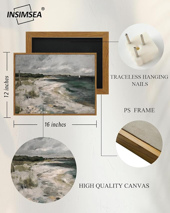 InSimSea Framed Canvas Wall Art Vintage Decor, Coastal Wall Art Living Room, Storm Clouds Wall Art Bathroom Pictures, Traditional Scenic Pictures for Bedroom Farmhouse Office Decor, 12"x16"