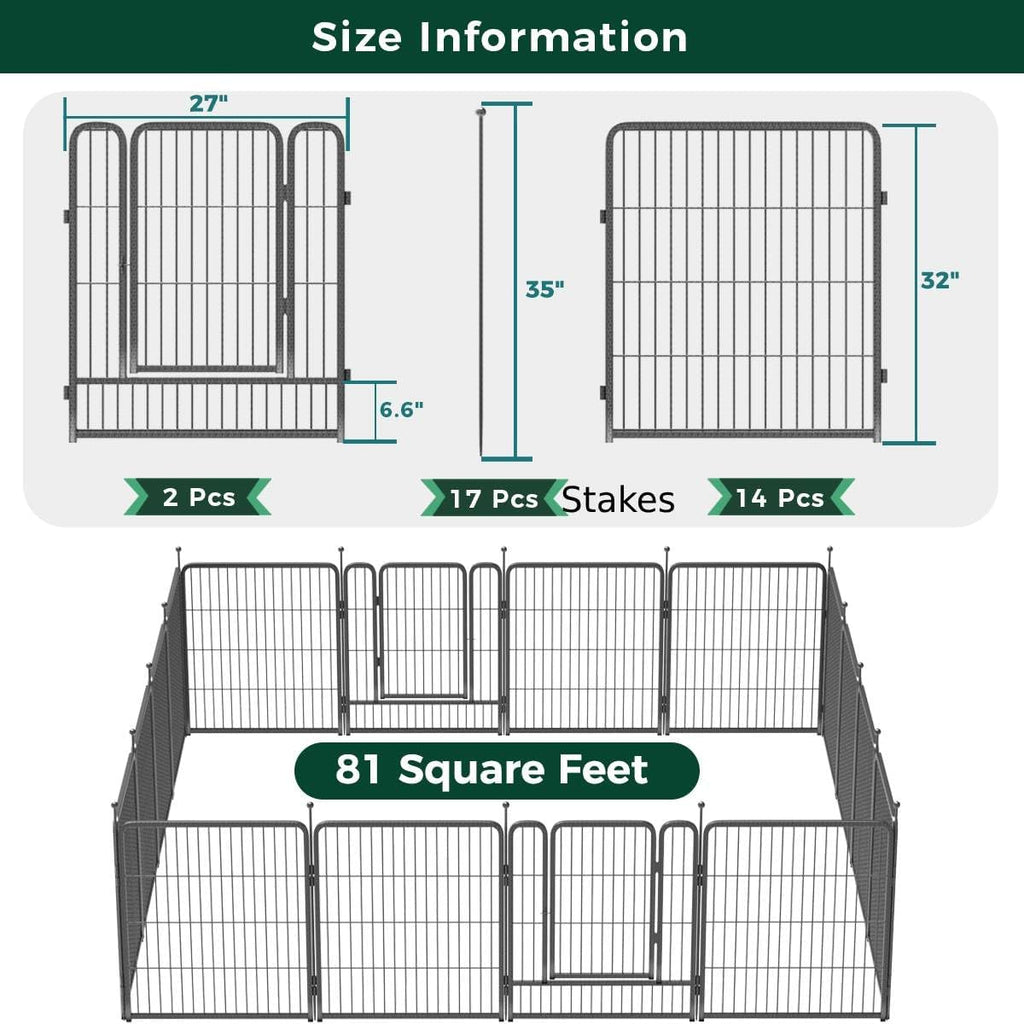 FXW Garden Fence Outdoor for The Yard – 32in(H) x 36.4ft(L) Heavy Duty Metal Animal Barrier for Dog and Rabbit, Decorative Dog Fence, 16 Panels, Silver