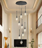 9 Light Modern Glam Crystal Chandelier for High Ceiling LED Dimmable Ceiling Pendant Light Staircase Foyer Enterway Living Room Chandelier Lighting Antique Black