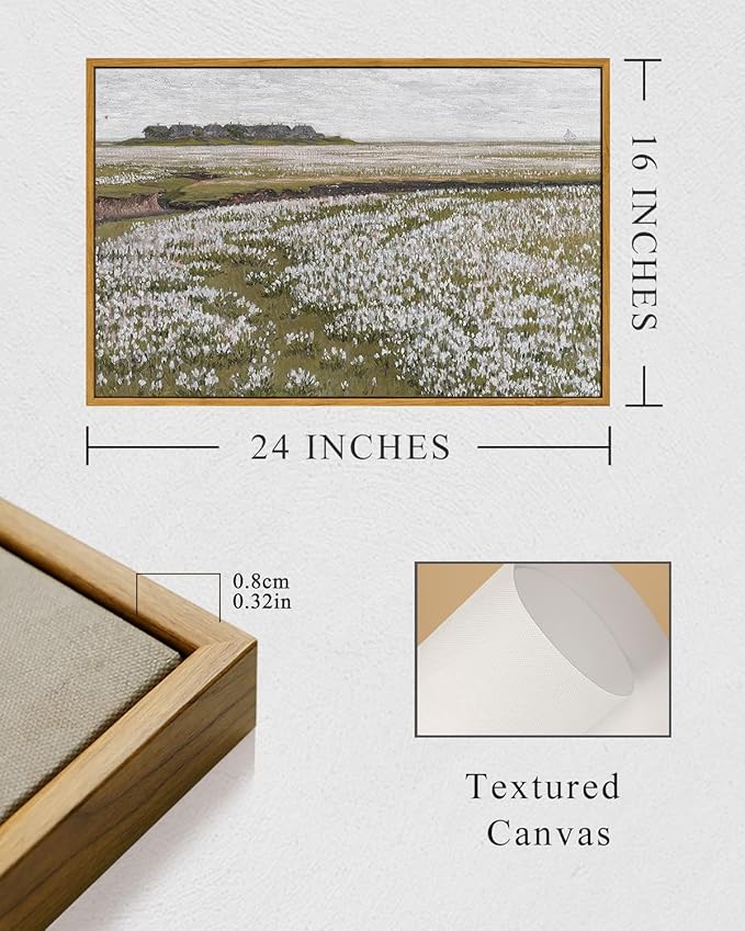 InSimSea Framed Canvas Wall Art Vintage Decor, Classical Grassland Paintings Large Wall Art, Meadow Full of Flowers Wall Pictures for Living Room Farmhouse Bathroom Wall Decor, 16"x24"