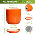 5 Inch Plant Pot - Ceramic Planter for Succulent Cactus Herbs Indoor Plants, Modern Round Flower Pot with Drainage Hole and Saucer, Gifts for Plant Lovers, Patio Office Home Decor, Orange