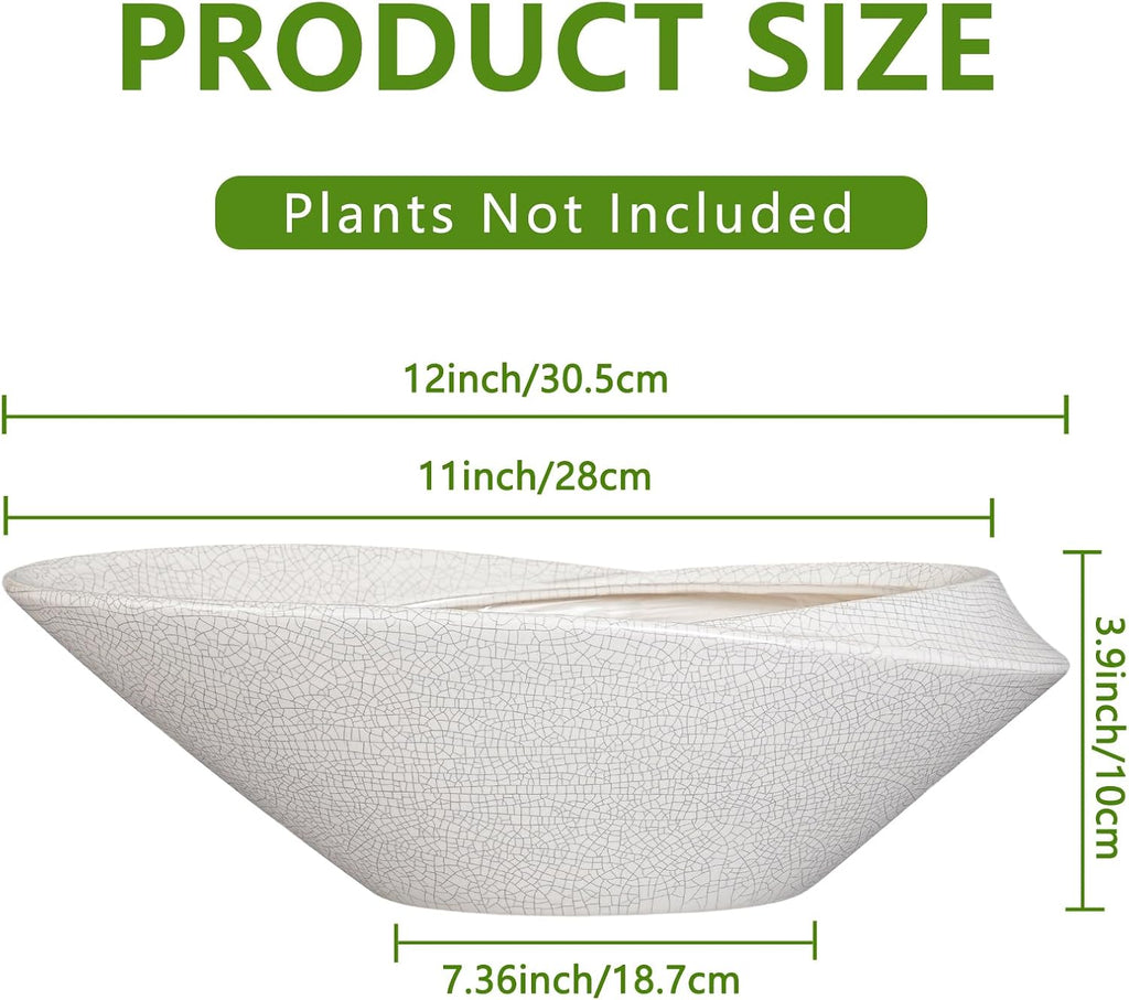 Bonsai Tree Pot - 12 Inch Ceramic Planter with Drainage Hole, Modern Succulent Pots for Indoor & Outdoor, Decorative Planter for Home Decor, Plant Lover Gifts, White-Black