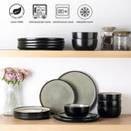 AmorArc Stoneware Dinnerware Sets,Round Reactive Glaze Plates and Bowls Set,Highly Chip and Crack Resistant | Dishwasher & Microwave Safe Dishes Set,Service for 4 (12pc)