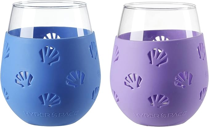 Hyperspace 20 OZ Stemless Wine Glass, Beverage Glass with Protective Silicone Sleeve (Blue & Purple Shell)