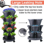 Vertical Planter 5 Tier Stackable Planters Garden Planters Strawberry Herb Flower and Vegetable Planter Indoor Outdoor Gardening Pots with Removable Wheels and Tools