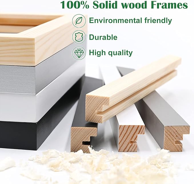 KINLINK 8x10 Picture Frame Light Grey, Solid Wood Frames with Acrylic Plexiglass for Pictures 4x6/5x7 with Mat or 8x10 without Mat,Tabletop and Wall Display Photo Frame, Set of 4