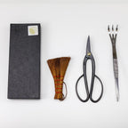 Wazakura Japanese Bonsai Garden 3PCS Tool Starter Kit, Made in Japan, Ashinaga Bonsai Scissors, Stainless Tweezers with Rake, Chinese Broom. Beginner Set with Shears, Tweezers and Soil Brush