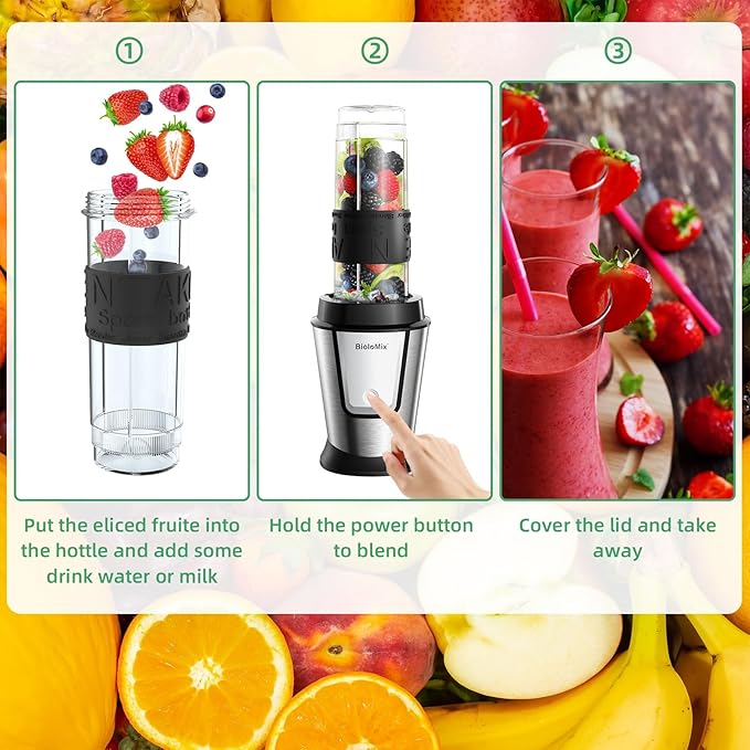 BioloMix Blender and Food Processor Combo, 700W Portable Juicer, Personal Blender, Meat Grinder, Food Processor, Coffee Spice Grinder, Meat Chopper, Smoothies, Fruits Mixer