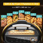 Indoor Grill and Air Fryer Combo with Ceramic Accessories, 7-IN-1 Digital Display, 5.2 QT Electric Smokeless, 500°F Max, Large View Window, Roast, Bake & Dehydrate, Adjustable Temps, Easy Clean