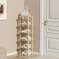 6-Tier Bamboo Shoe Rack - Vertical Shoe Rack for Small Spaces, Tall Narrow Shoe Rack Organizer for Closet Entryway Corner Garage and Bedroom,Free Stackable DIY，Primary Colours