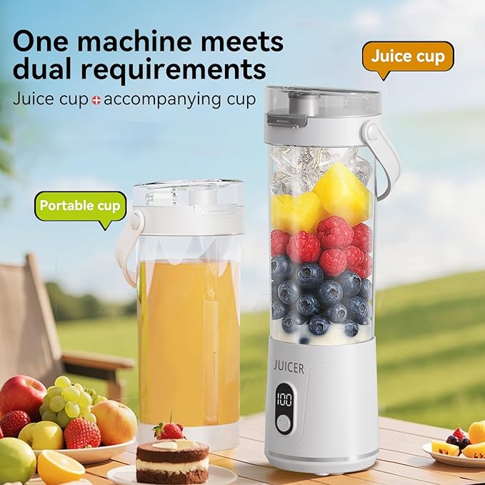 Portable Personal Electric USB Juicer，600ML Mini Blender Portable Blender For Shakes and Smoothies juice，12 Blades Great for Mixing，Compact、Convenient and Versatile (white)