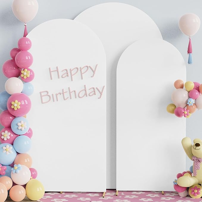 Fomcet Set of 3 Wedding Arch Cover 6FT, 6.6FT, 7.2FT White 2-Sided Round Top Spandex Arch Backdrop Cover Fitted Fabric for Birthday Party Baby Shower Wedding Arch Stand Decoration