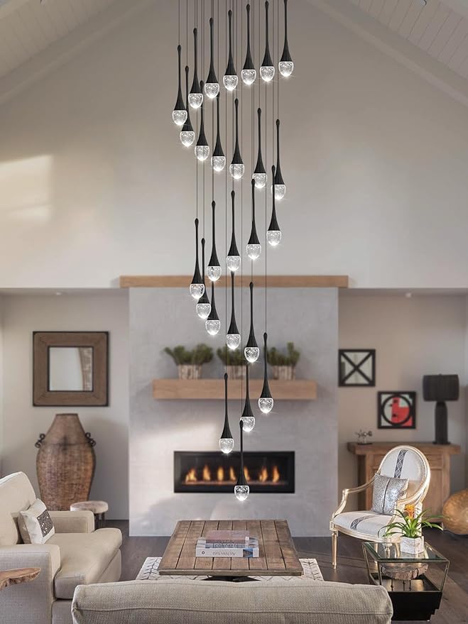 H138''Modern Crystal Chandelier for High Ceiling,Large Spiral Crystal Chandeliers,Luxury Raindrop Foyer Chandeliers,Hanging Pendants Lighting for Entryway, Staircase,Hallways,Living Room