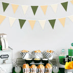 32Ft Sage Green Party Decorations Olive Green Tan Brown Cream Neutral Triangle Flag Fabric Banner Pennant Bunting Garland Streamers for Birthday Wedding Baby Shower Woodland Jungle Safari Party Decor