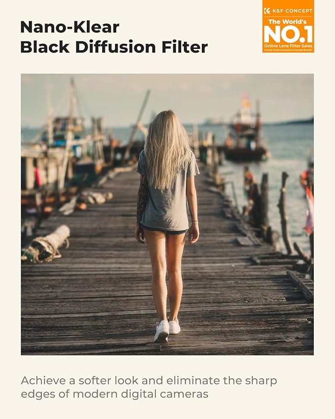 K&F Concept 77mm Black Diffusion 1/8 Filter, Mist Dreamy Cinematic Effec Filter for Video/Vlog/Portrait Photography K-Series