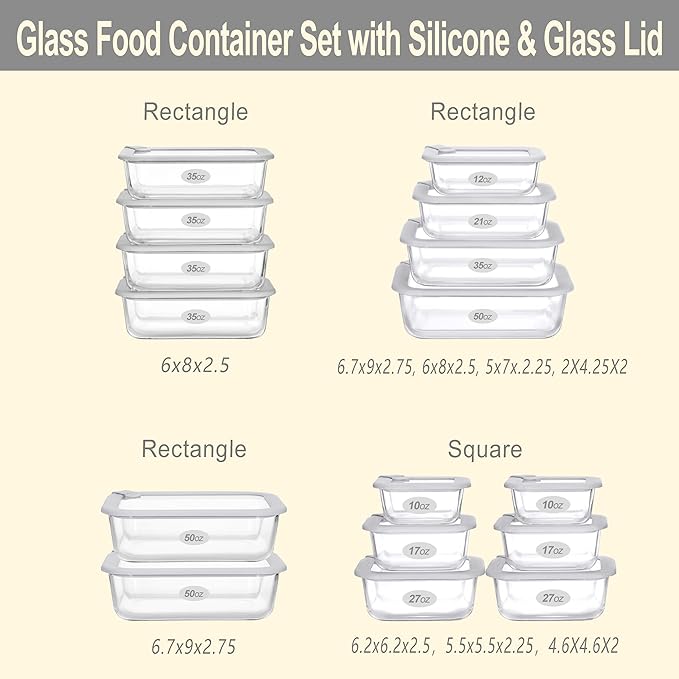 Glass Food Containers with Glass Lid (Grey-J4R)