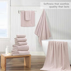 18 Piece Bath Towels Set,Soft Family Bathroom Towel Set with Hanging Loops-6 Bath Towels,6 Hand Towels,6 Washcloths,Highly Absorbent Quick Dry Shower Towel for Bathroom,Hotel,Spa-Blush Pink Towel Set